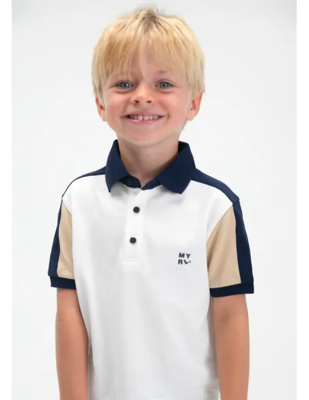 Polo m/c combinado - Nata-nuez 