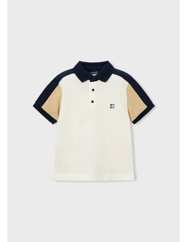 Polo m/c combinado - Nata-nuez 