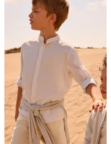 Camisa m/l cuello mao - Piedra    