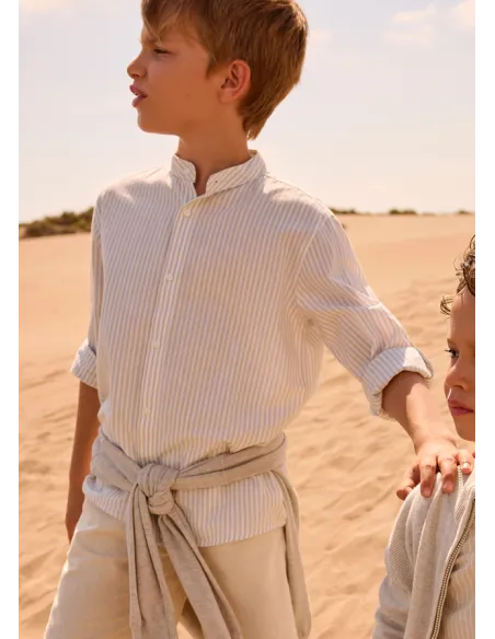 Camisa m/l cuello mao - Piedra    