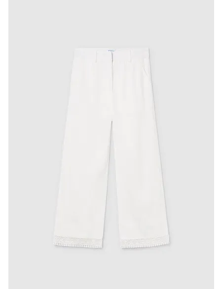 Pantalon largo cinta bordada - Crudo     