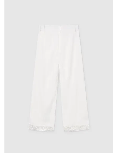 Pantalon largo cinta bordada - Crudo     
