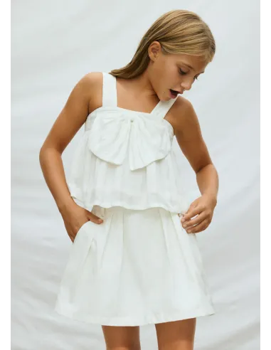 Falda pantalon plana gabardin - Crudo     