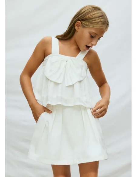 Falda pantalon plana gabardin - Crudo     