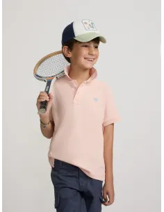 Polo kids liso logo rizo coral