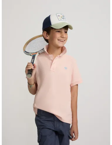 Polo kids liso logo rizo coral