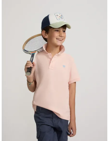Polo kids liso logo rizo coral