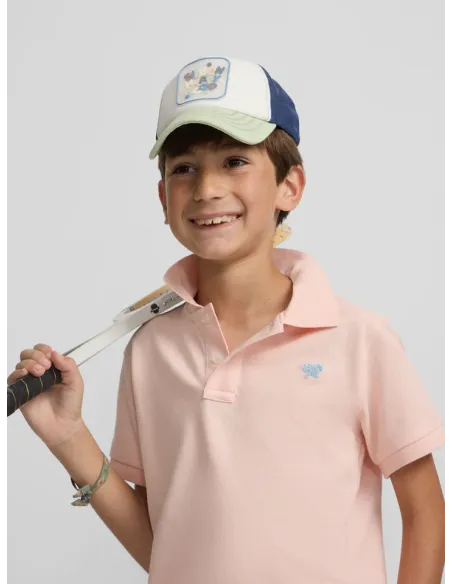 Polo kids liso logo rizo coral