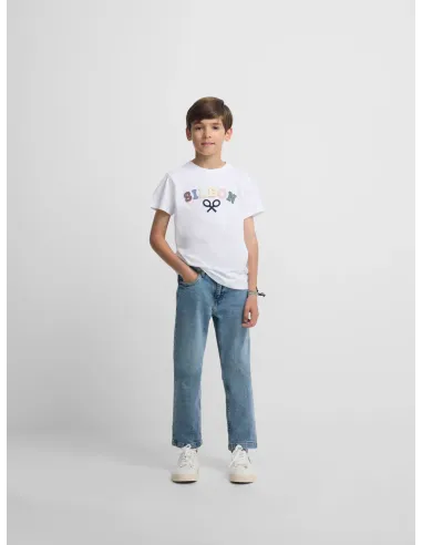 Camiseta kids Silbon raqueta media multicolor blanco