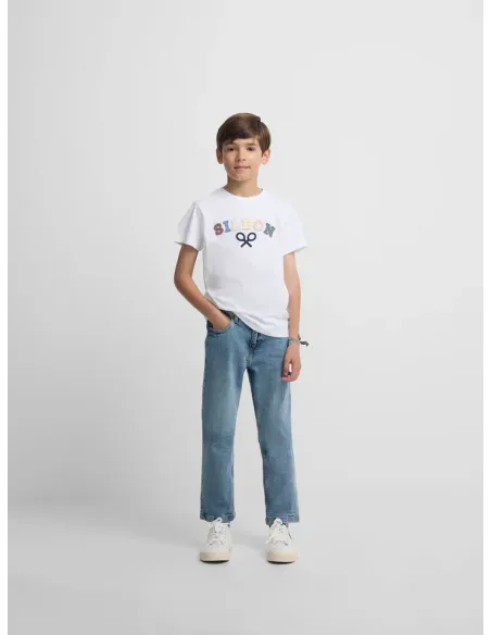 Camiseta kids Silbon raqueta media multicolor blanco