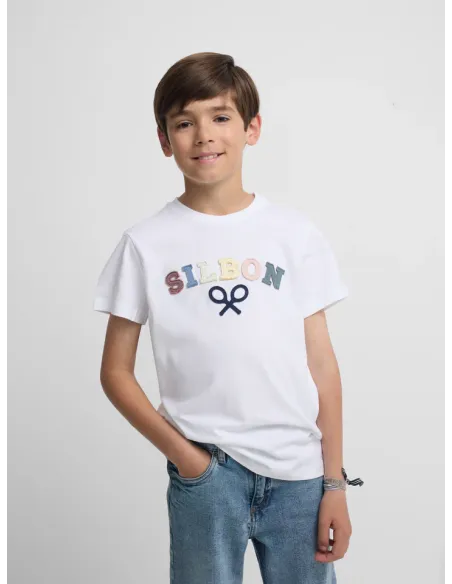 Camiseta kids Silbon raqueta media multicolor blanco