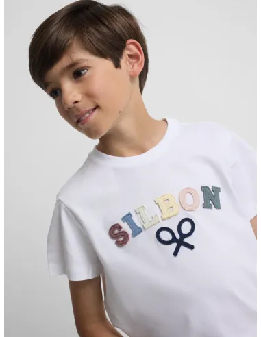 Camiseta kids Silbon raqueta media multicolor blanco