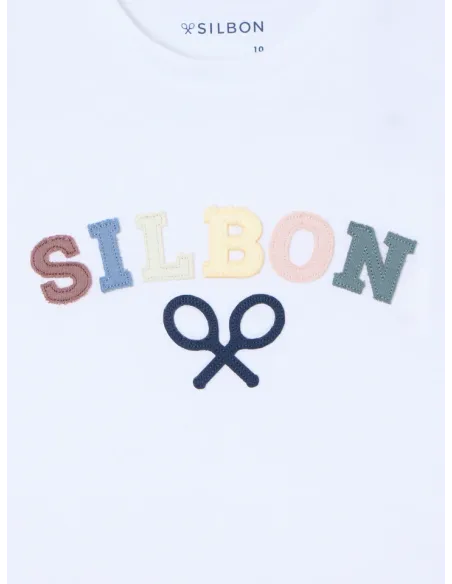 Camiseta kids Silbon raqueta media multicolor blanco