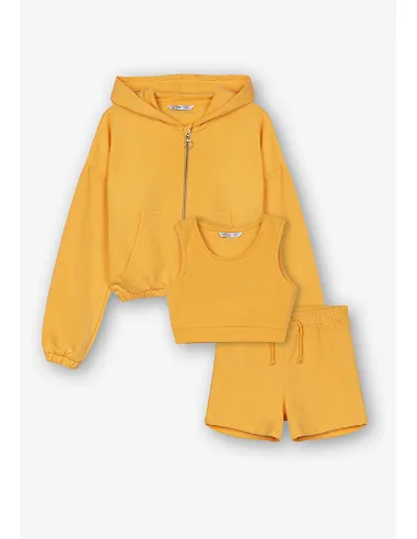 Pack bermuda, top y chaqueta  Lync amarillo