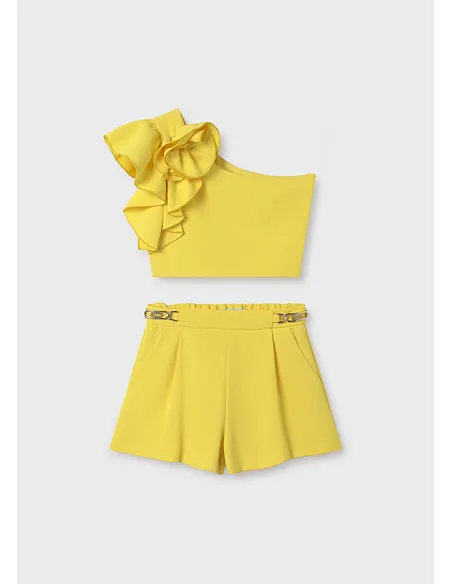 Conj. bermuda crepe fluido - Amarillo | ABEL & LULA