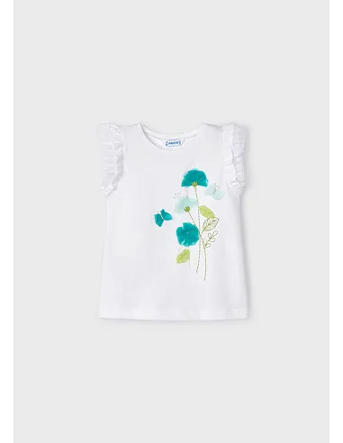 Camiseta m/c flores aplique - Blanco    