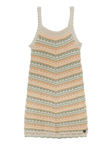 CROCHET SL DRESS CREAM AND GREEN STRI